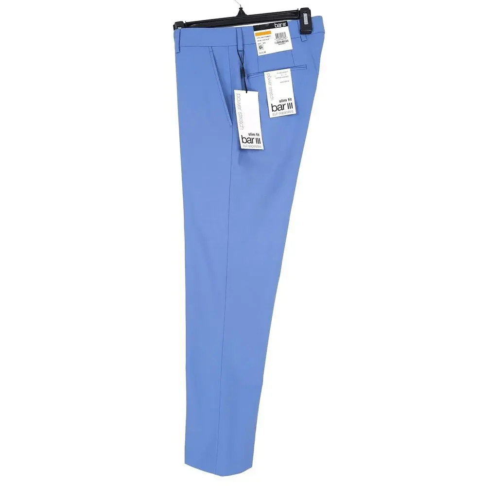 Bar III Mens Slim Fit 3 Piece Suit 40R 34x34 Light Blue Solid Power Stretch Wool